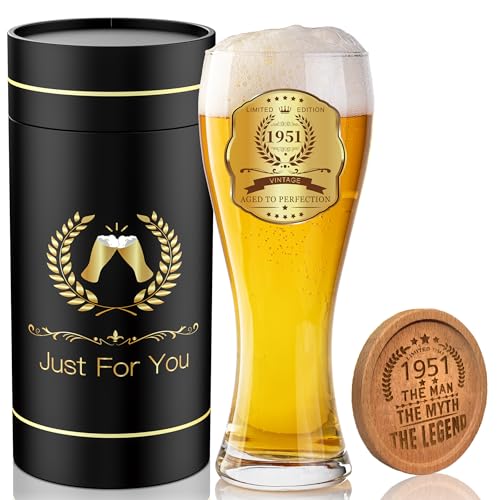 75th Birthday Beer Glass and Coaster Gift Set - 1951 Aged to Perfection