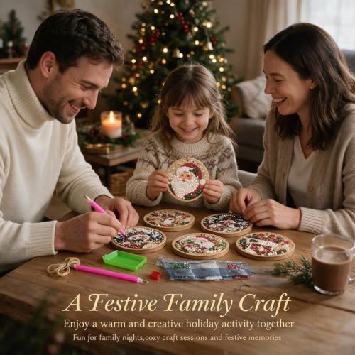 DIY Pearl Diamond Art Ornaments Set - 6 Wooden Holiday Decorations with Pearls & Gems