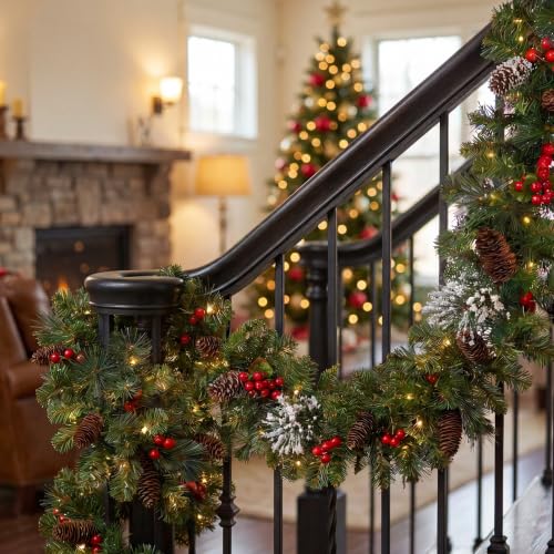 National Tree Company 9ft Pre-Lit Wintry Pine Flocked Christmas Garland - Indoor/Outdoor Decor