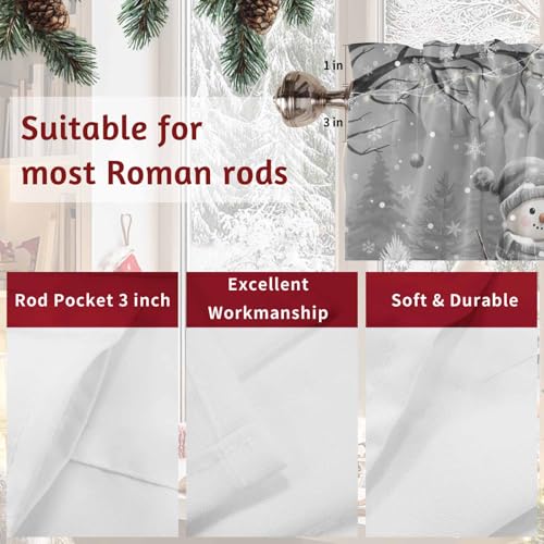 RisQiten Grey Snowman Christmas Window Valance 54x18 Inches, Pack of 1, Dark Gray