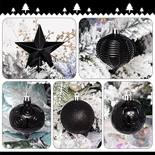 BSTDECOR 52-Pack Black Christmas Tree Ornaments with Star Topper - Shatterproof Holiday Decor
