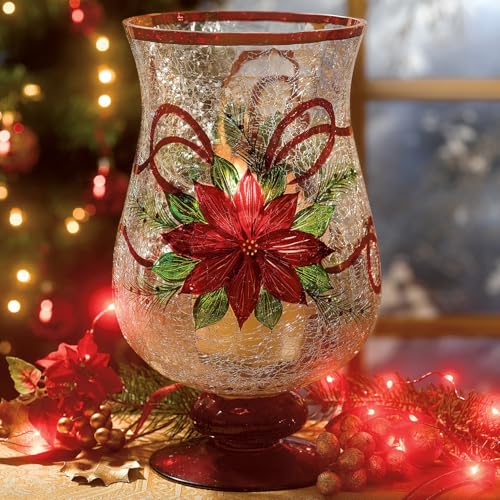 BrylaneHome Hand-Painted Poinsettia Holiday Hurricane - One Size Decor