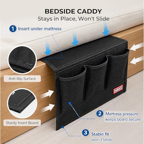 Bedside Caddy Organizer for Bed and Sofa - 4-Pocket Storage with Non-Slip