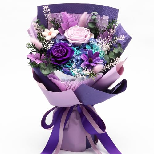 Preserved Purple Rose Bouquet in Gift Box - Long-Lasting Floral Decor