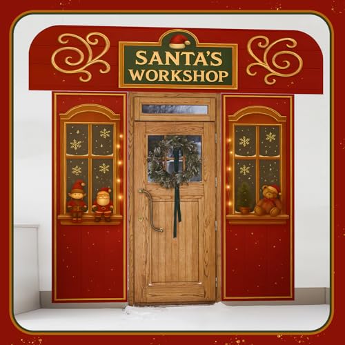 Santa’s Workshop Door Cover Set - 3 Pcs Christmas Party Decor