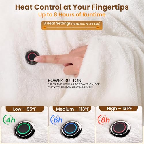 Portable Cordless Heated Blanket Shawl, 50x70 Fleece Wearable Hoodie, Beige