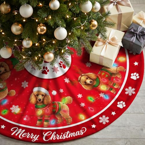 Poodle Christmas Tree Skirt 48 Inch - Indoor Outdoor Holiday Decor