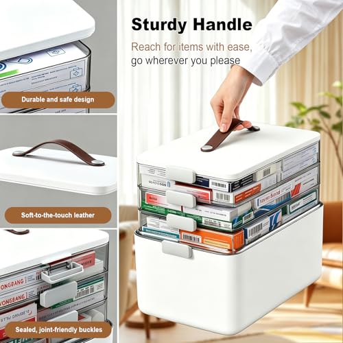 4-Tier Portable Medicine Storage Organizer with Removable Trays and Handle