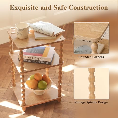 3-Tier Modern End Table with Open Shelves, Small Side Table for Bedroom