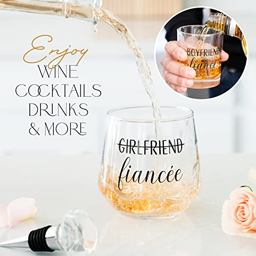 Engagement Gift Set for Couples with Whiskey Glass, Wine Glass & Stopper