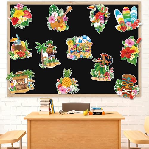 12-Piece Hawaiian Luau Party Decorations, Large Tropical Paper Cutouts