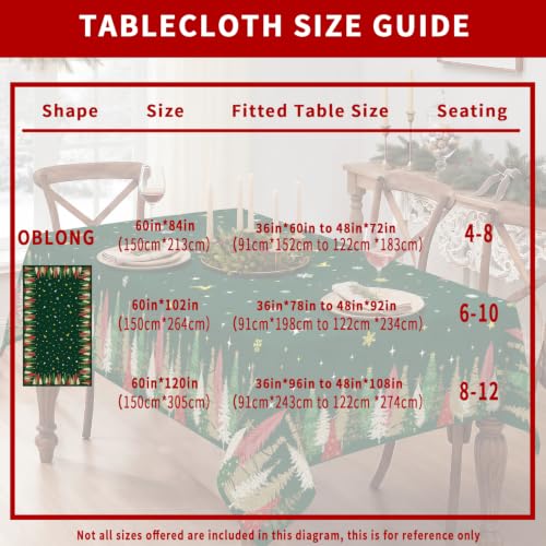 HSOWKDN Xmas Green Rectangular Christmas Tablecloth 60 x 120 Inch Waterproof & Washable
