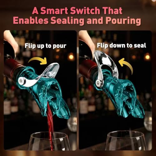 IOV No-Drip Wine Pour Spout with Auto Flip Dust Cap, Olive Oil & Vinegar Dispenser, Blue