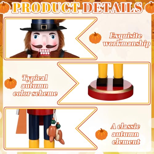 15-Inch Wooden Fall Nutcracker Figure - Thanksgiving Table & Mantel Decor