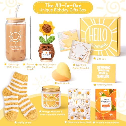 Sunshine Self-Care Gift Basket for Women, 9-Piece Spa and Wellness Set