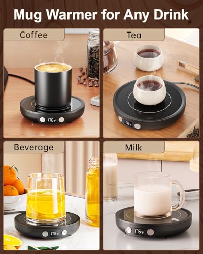 SWEETFULL Black Mug Warmer for Desk - Coffee Cup Warmer with Timer & Large Heating Surface