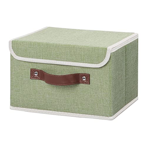 Fabric Storage Box with Lid Small Green 10x8x7 Foldable Bin