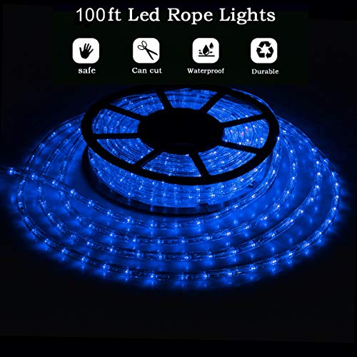 100ft Blue LED Rope Lights, IP65 Waterproof Outdoor Decorative Lighting