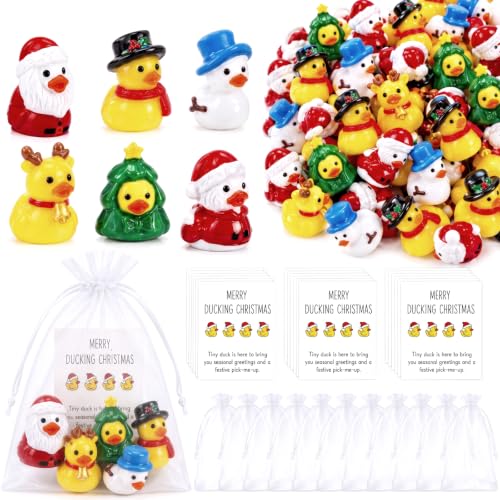 Yeaqee Christmas Duck Resin Figurines Gift Set with Thank You Cards & Organza Bags - Employee Appreciation Bulk