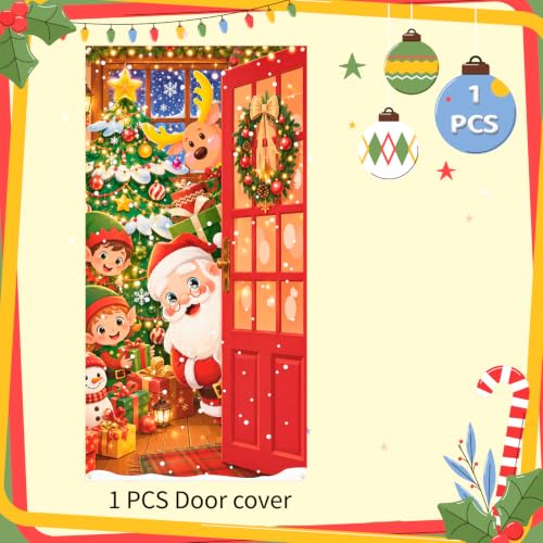 Christmas Door Cover Santa Snowman Festive Holiday Decor 70.9 x 35.4 inches