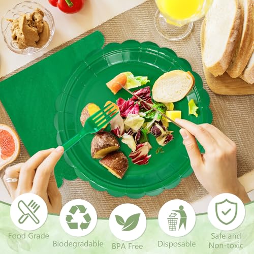 Mulbozy 100 Pcs Green Plastic Plates,Green Disposable Plates Set for