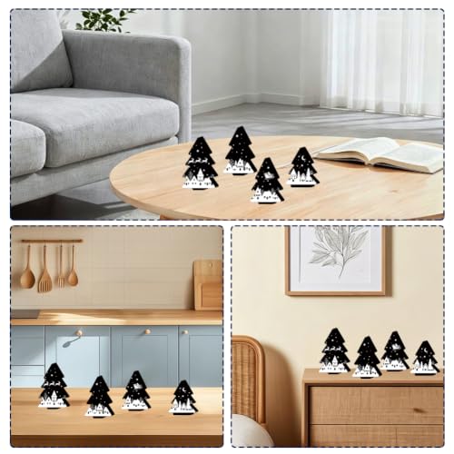 PRESSINART 4Pcs Wooden Christmas Tree Ornaments Set – 4 Sizes, Black & White