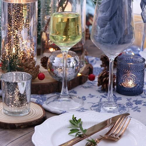 DEVI 48Pcs Mercury Glass Votive Candle Holders – Silver Assorted Round & Teardrop Styles