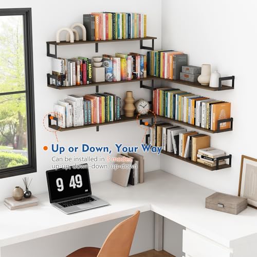 36-Inch Long Floating Wall Shelves, Set of 3 Rustic Wooden Storage Ledges