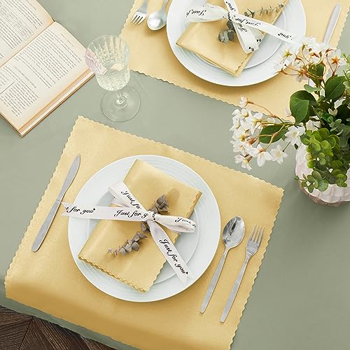 12 Pack Gold Satin Napkins 12x12 Inch, Scalloped Edge Cloth Dinner Napkins