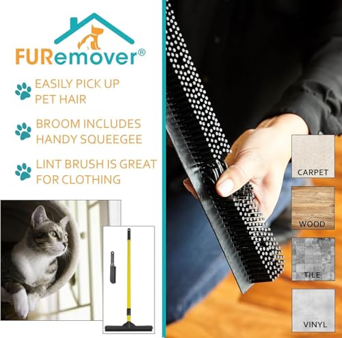 Pet Hair Removal Rubber Broom with 58-Inch Telescopic Handle & Squeegee