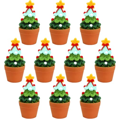 10 Pcs Crochet Christmas Tree Pots with Star Toppers – Handmade Mini Xmas Tree Pot Decor (Variation: 10 / Christmas Tree)