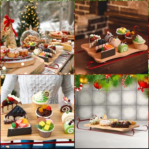 Christmas Wooden Sleigh Serving Board Set with Stand - Holiday Party Platter