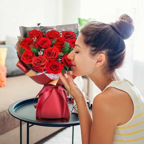12 Preserved Real Red Roses Bouquet with LED Lights in Luxury Gift Box
