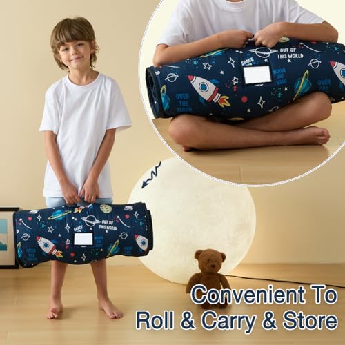Toddler Nap Mat with Removable Pillow and Minky Blanket for Daycare