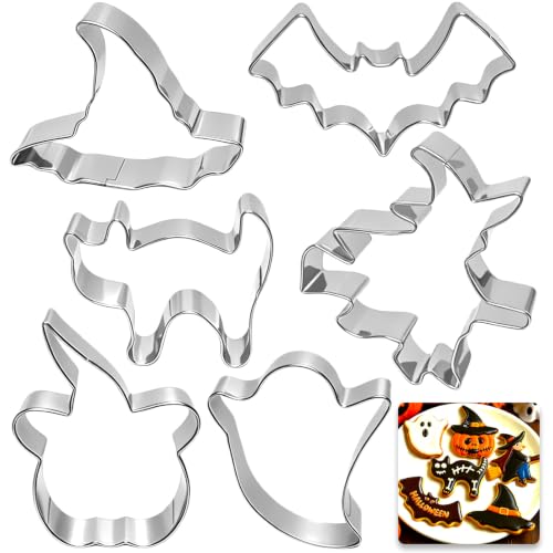 Halloween Cookie Cutter Set 6pcs – Hat, Ghost, Bat, Pumpkin, Cat, Wizard (Grevmeshvo Halloween Set)