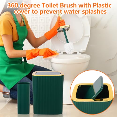 9-Piece Dark Green Bathroom Accessory Set with Trash Can and Vanity Tray