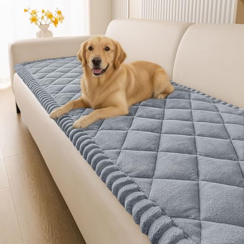 Non-Slip Pet Couch Cover - Washable Plush Sofa Protector (Grey, 27.6" x 59")
