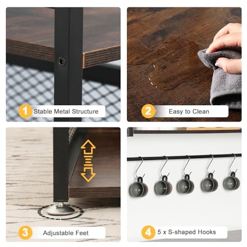 LUCKUP 4-Tier Mini Fridge Cabinet with Shelves and Adjustable Feet, Rustic Brown Kitchen Storage Rack