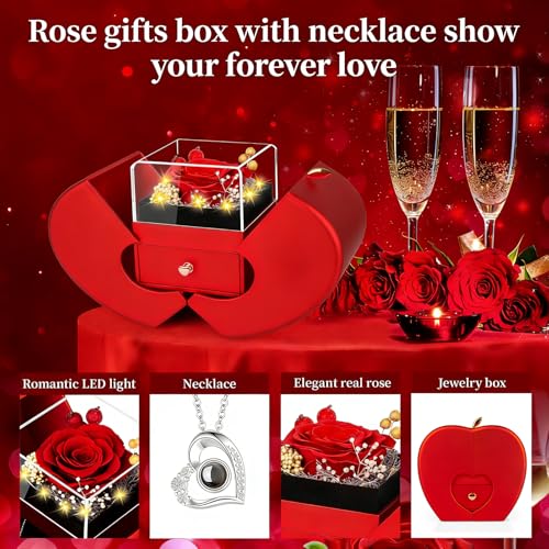 Preserved Real Rose Gift Box with I Love You Necklace for Her