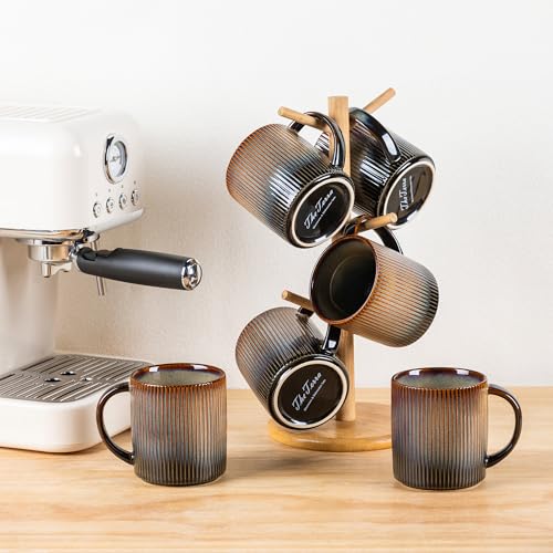 theterra Ceramic Coffee Mug Set of 6 - 14 OZ Cocoa Mocha, Lead-Free, Durable, Microwave Safe