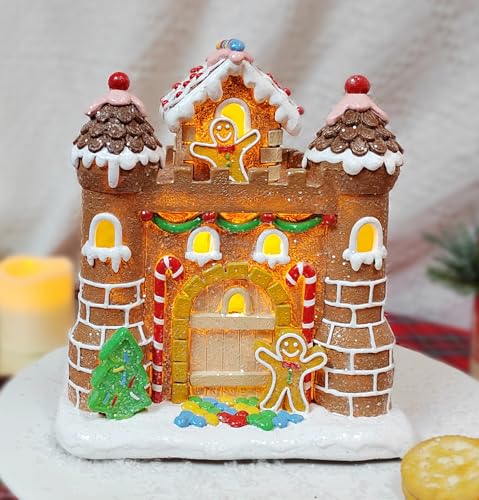 Moments In Time 8.3” LED Gingerbread Castle - Battery-Operated Christmas Village House