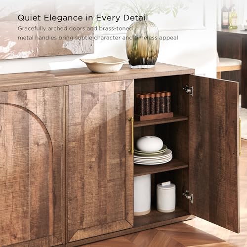 Arched Door Sideboard Buffet Cabinet with Adjustable Shelf, Rustic Oak