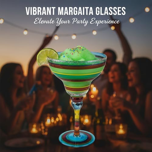 DAYUMKOU Multicolor Hand-Painted Mexican Margarita Glasses Set of 4, 9 oz