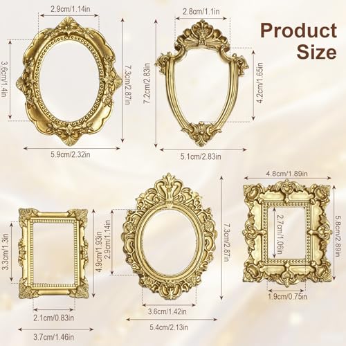Ouligay 10pcs Mini Gold Picture Frames 1x1in Vintage Resin Wall/Table Display – Oval/Rect/Square/Round