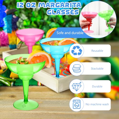 Multicolor 12 Pcs Plastic Margarita Glasses 12 oz - Mexican Theme Party Drinkware