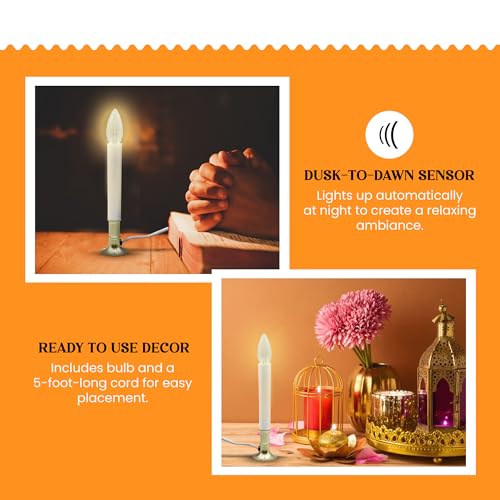 Creative Hobbies Dusk-to-Dawn Electric Window Candle Lamp with Brass Plated Base - 6.75" Tall, Ready to Use, Original