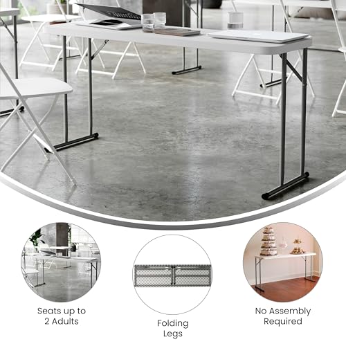 5ft Rectangular Plastic Folding Training Table, Granite White