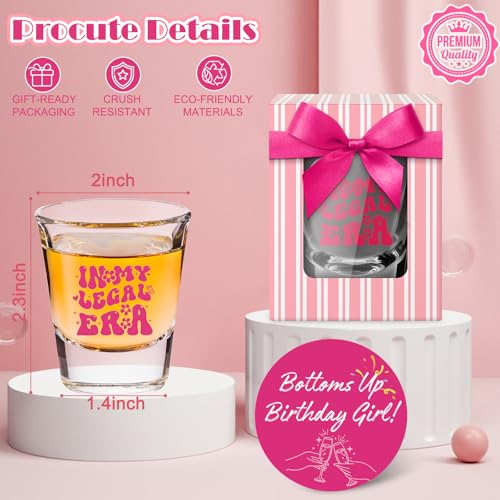 LOVEVOYAGE Pink 21st Birthday Shot Glass - In My Legal Era Gift for Daughter, Sister, Friend, 2oz, Gift Box Included