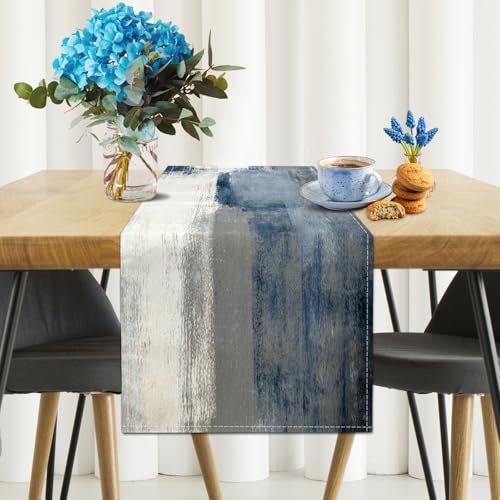 AILUER 13x36 White Gray Table Runner Linen, Modern Farmhouse Dresser Decor