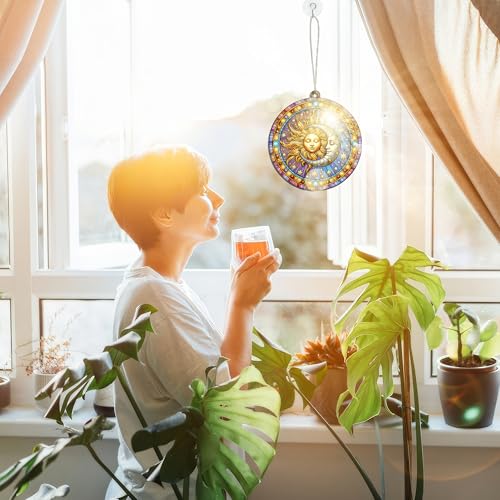 OASSIE Sun and Moon Suncatcher Decor - Double Layered Window Hanging, Celestial Boho Home Gift